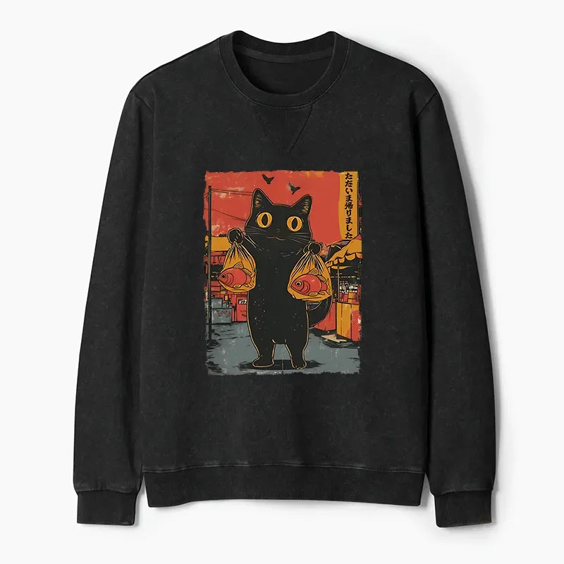 Japanese Cat Fishing Sweatshirt for Summer