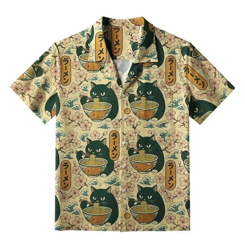 Kyoto-Lion Ramen Lover Cat Aloha Hawaiian Shirt