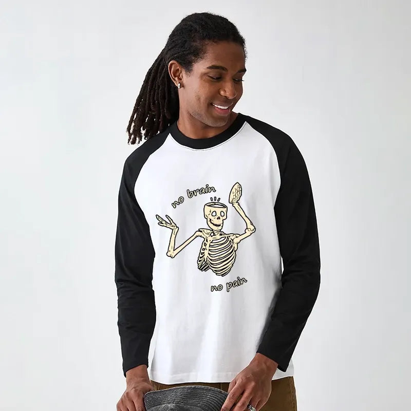 Kyoto-Lion Skeletons Feel No Pain Raglan Long Sleeve T-shirt