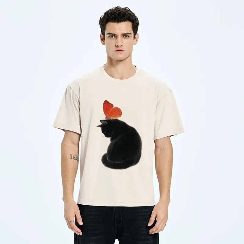 Black Cat Butterfly Vintage Tee
