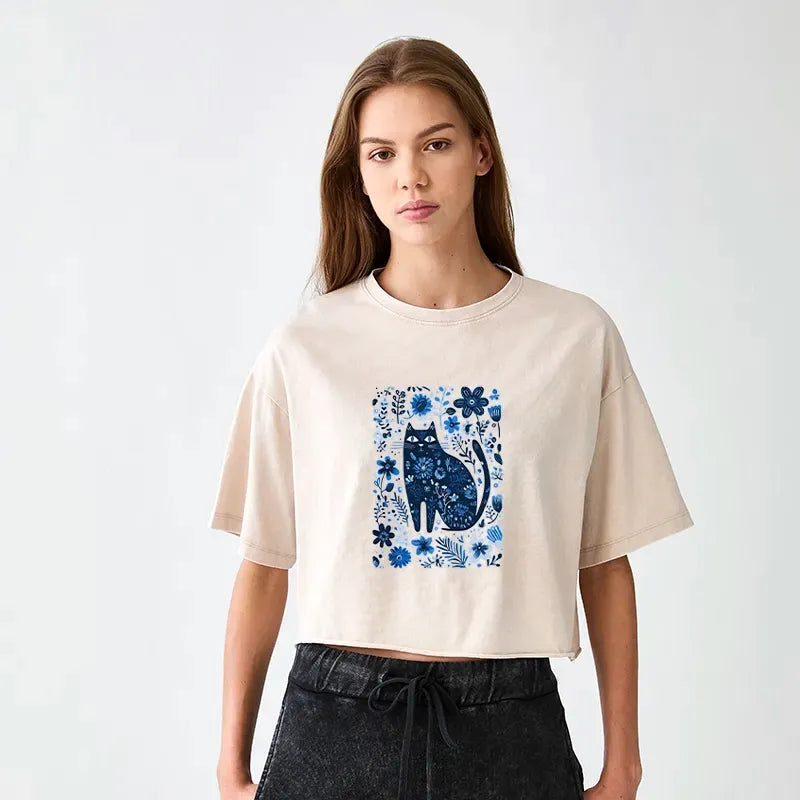 Vintage Japanese Cat T-Shirt for Women