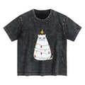 Kyoto-Lion Chubby Cat Celebrates Christmas Kids Washed T-Shirt