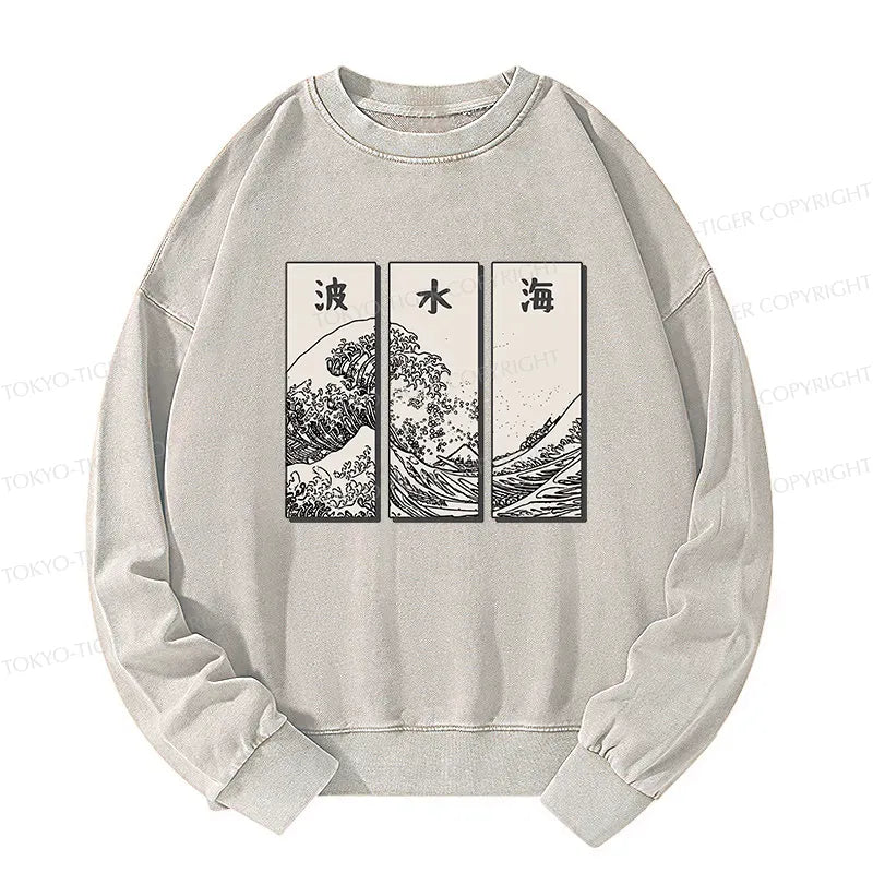 Japanese Wave Washed Sweatshirt for Daily Wear