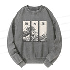 Kyoto-Lion Japanese Art Wave Washed Sweatshirt