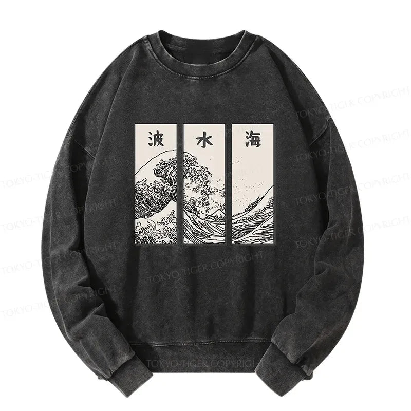 Japanese Wave Washed Sweatshirt for Daily Wear