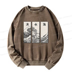 Kyoto-Lion Japanese Art Wave Washed Sweatshirt
