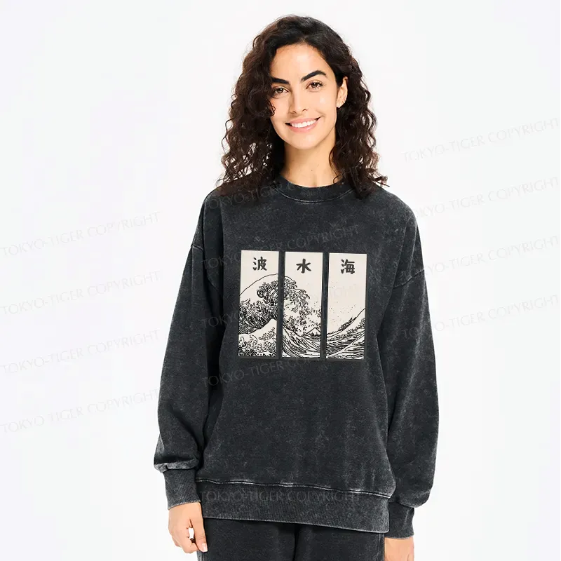 Japanese Wave Washed Sweatshirt for Daily Wear