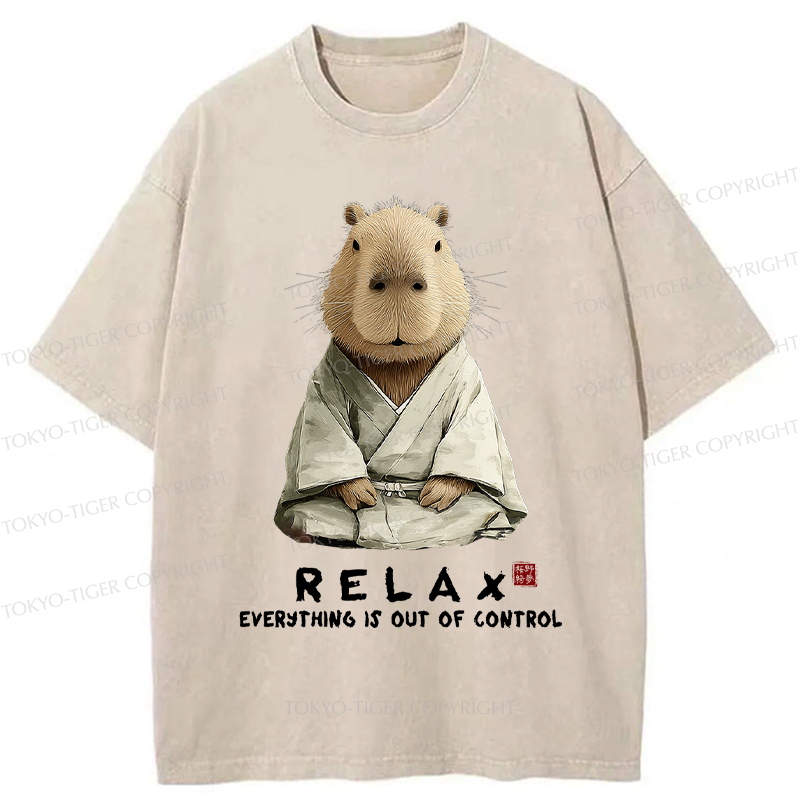 Kyoto-Lion Zen Capybara£ºRelax, it's all chaos Washed T-Shirt
