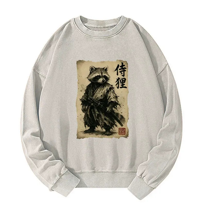Kyoto-Lion Retro Raccoon Samurai Washed Sweatshirt