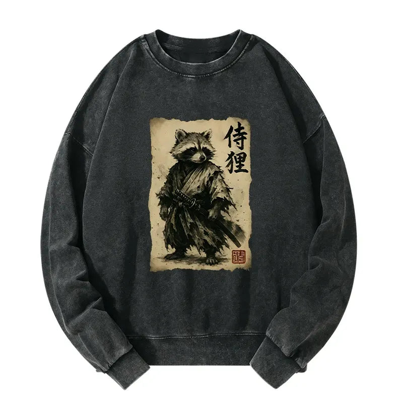 Retro Raccoon Samurai Sweatshirt for Daily Wear