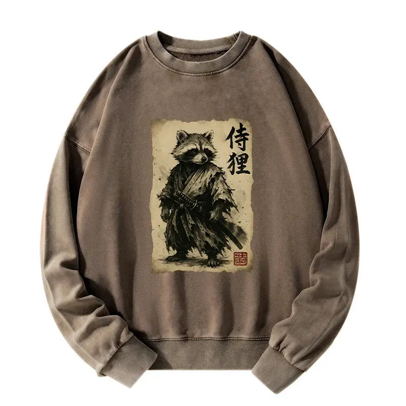 Kyoto-Lion Retro Raccoon Samurai Washed Sweatshirt