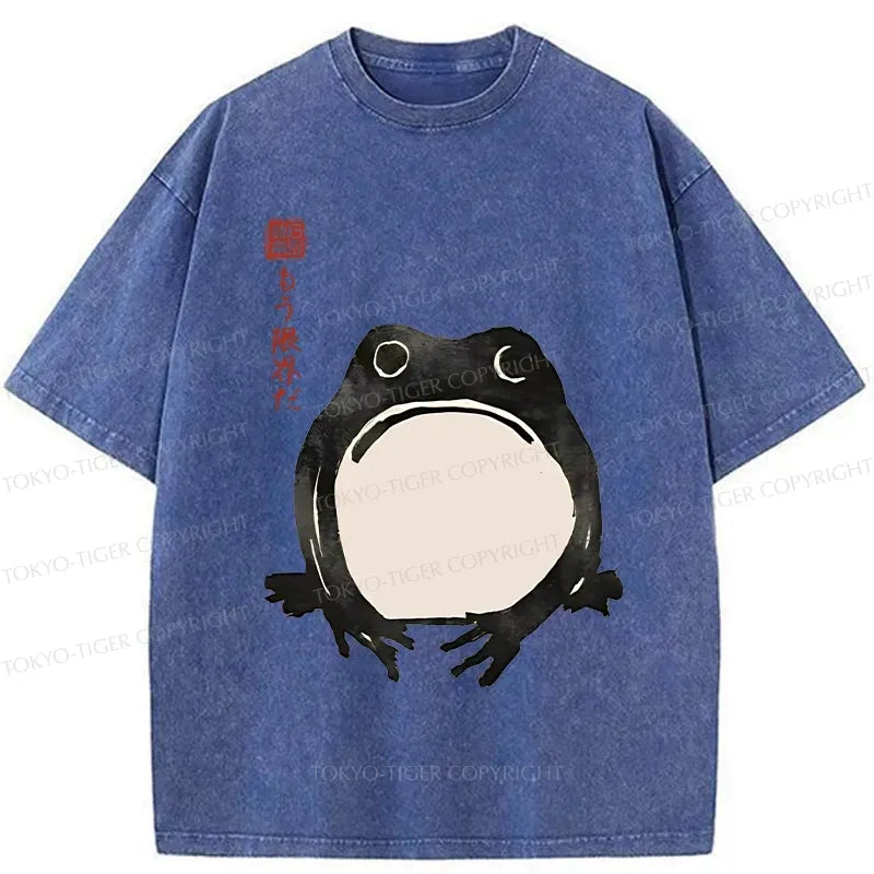 Retro Frog Japan Washed T-Shirt for Daily Wear