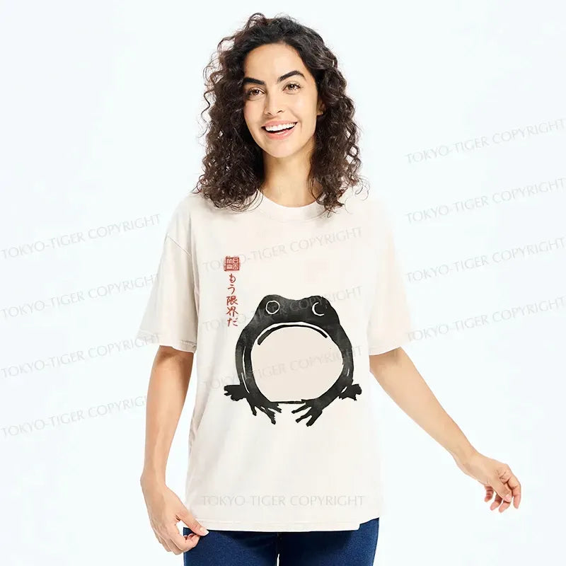 Retro Frog Japan Washed T-Shirt for Daily Wear