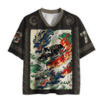 Kyoto-Lion Japanese Black Cat Dragon Samurai Mesh Jersey
