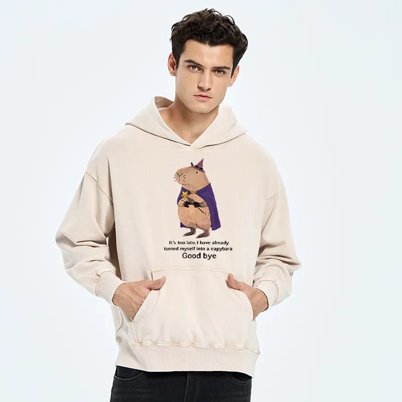 Kyoto-Lion Funny Wizard Capybara Washed Hoodie