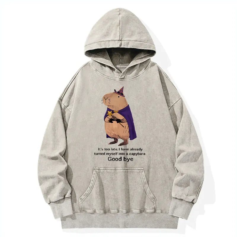Kyoto-Lion Funny Wizard Capybara Washed Hoodie