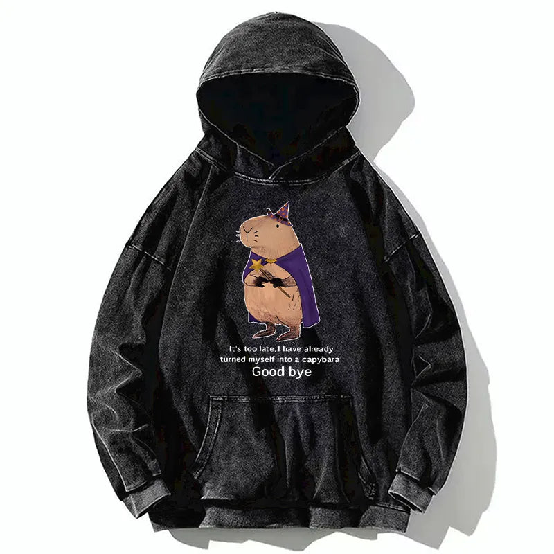 Kyoto-Lion Funny Wizard Capybara Washed Hoodie