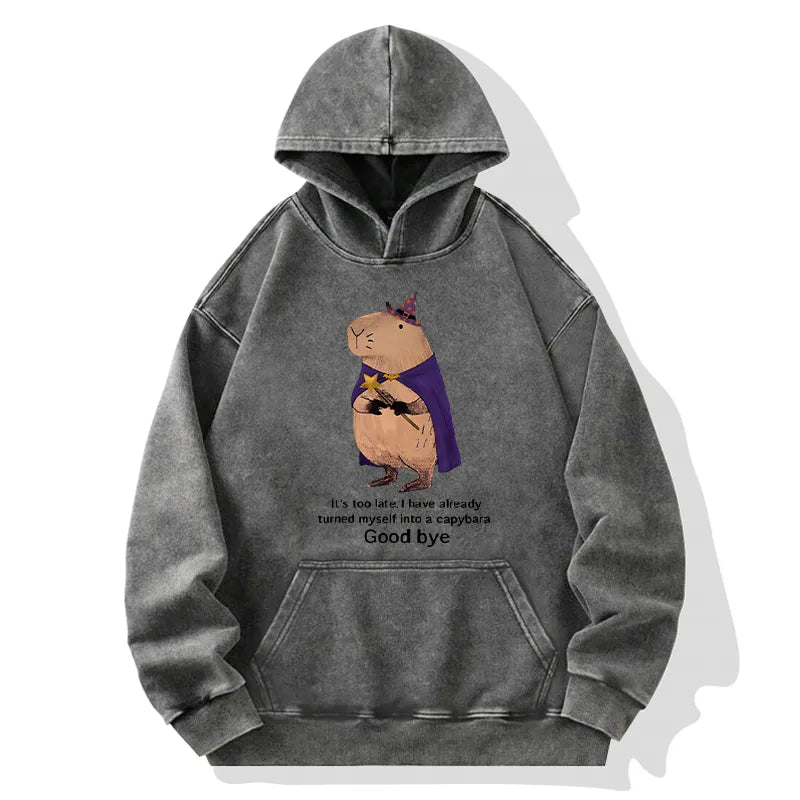 Kyoto-Lion Funny Wizard Capybara Washed Hoodie