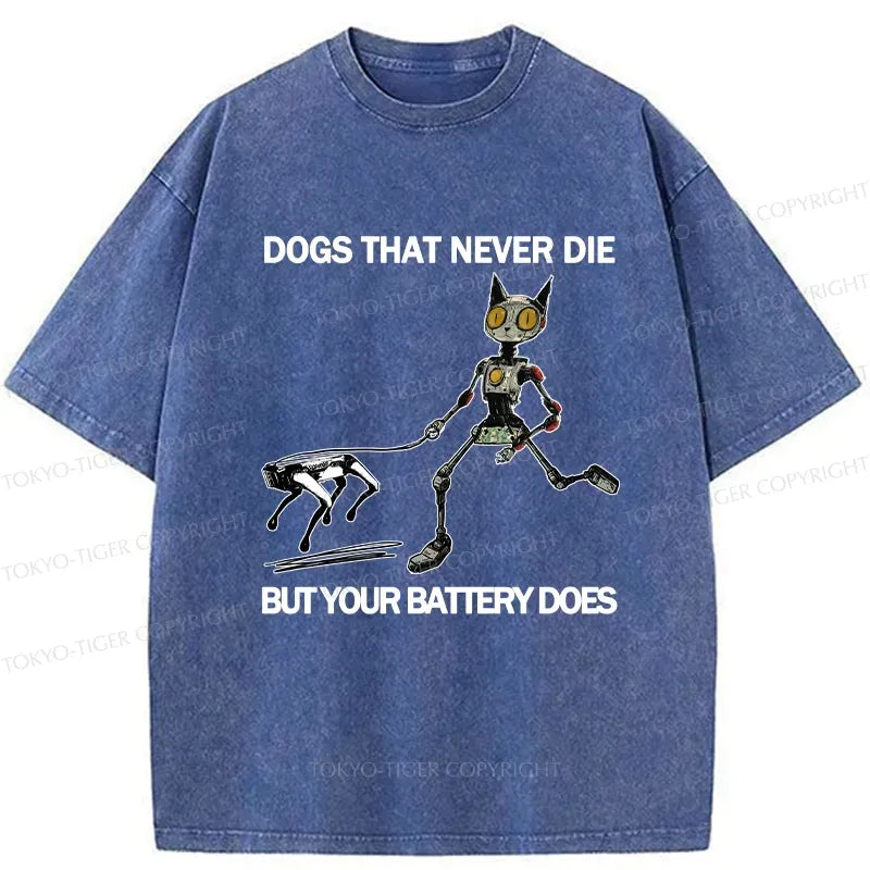 Kyoto-Lion Funny Robot Cat Walking Robot Dog Washed T-Shirt