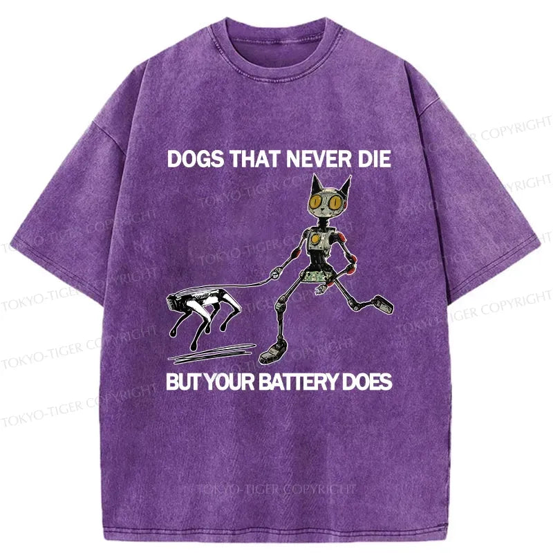 Kyoto-Lion Funny Robot Cat Walking Robot Dog Washed T-Shirt