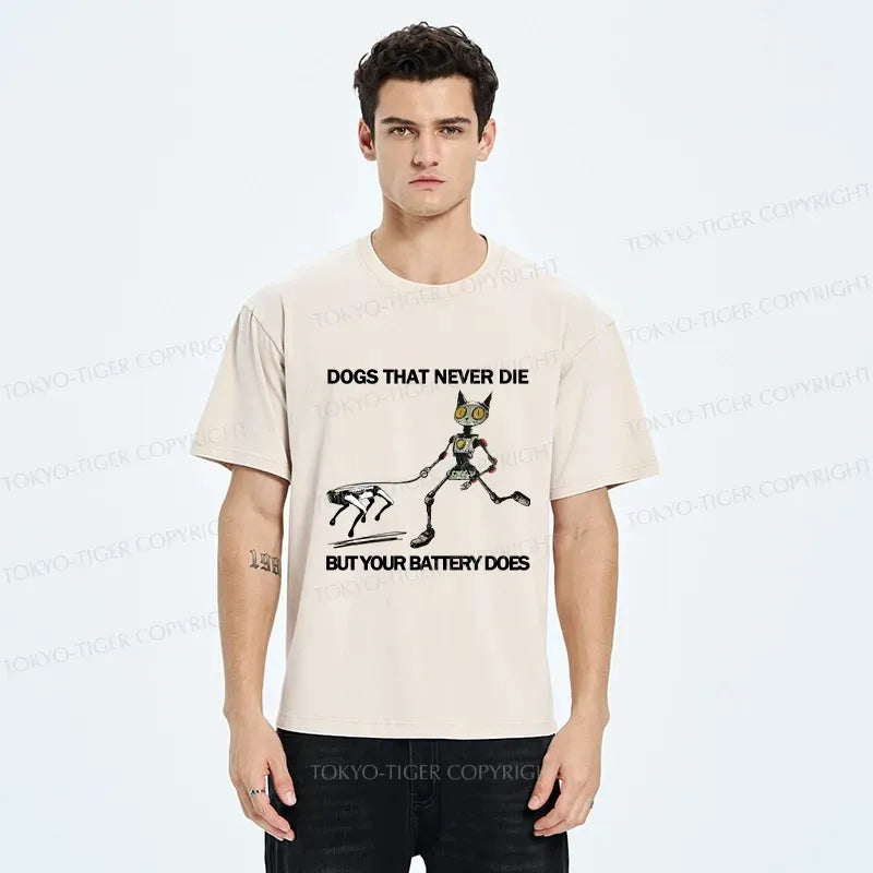 Kyoto-Lion Funny Robot Cat Walking Robot Dog Washed T-Shirt