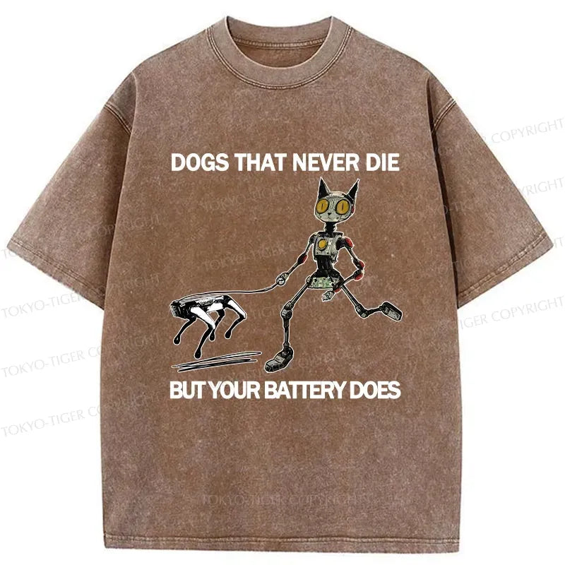 Kyoto-Lion Funny Robot Cat Walking Robot Dog Washed T-Shirt