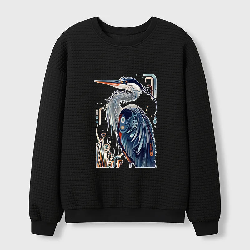 Kyoto-Lion Stylish Blue Heron Waffle Sweatshirt