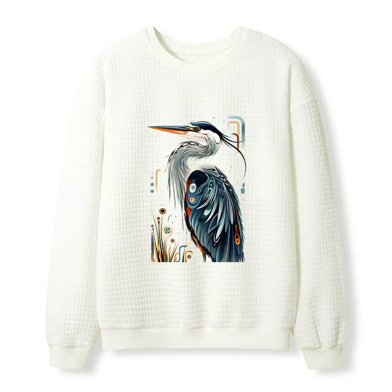 Kyoto-Lion Stylish Blue Heron Waffle Sweatshirt