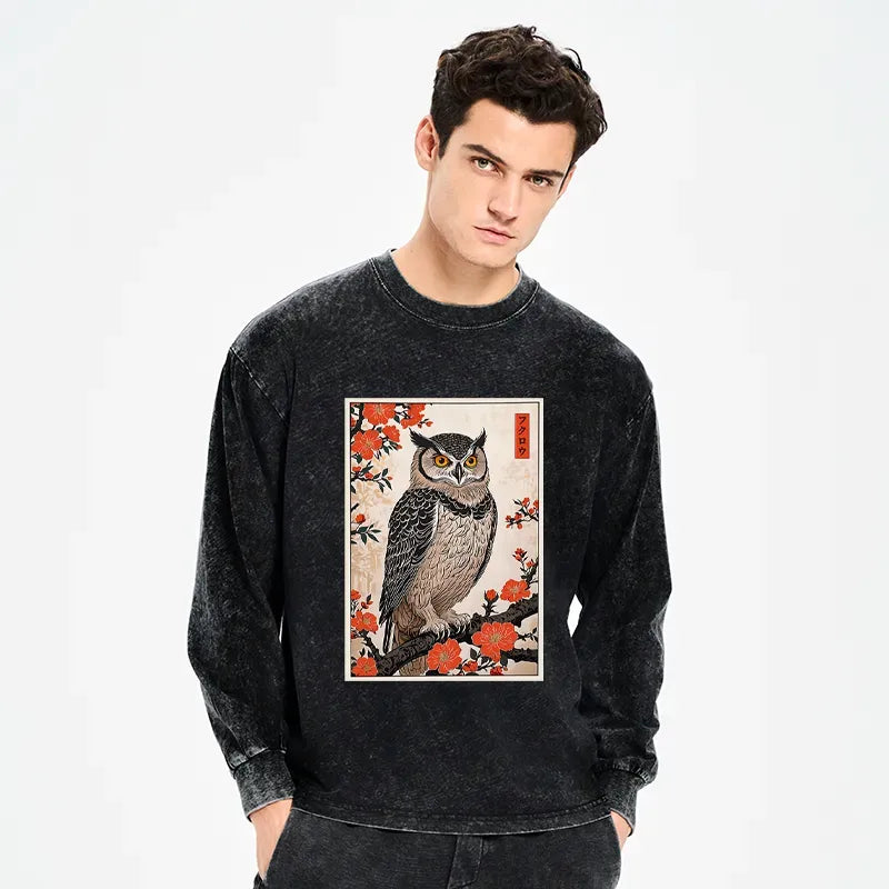 Vintage Japanese Owl Long Sleeve T-Shirt