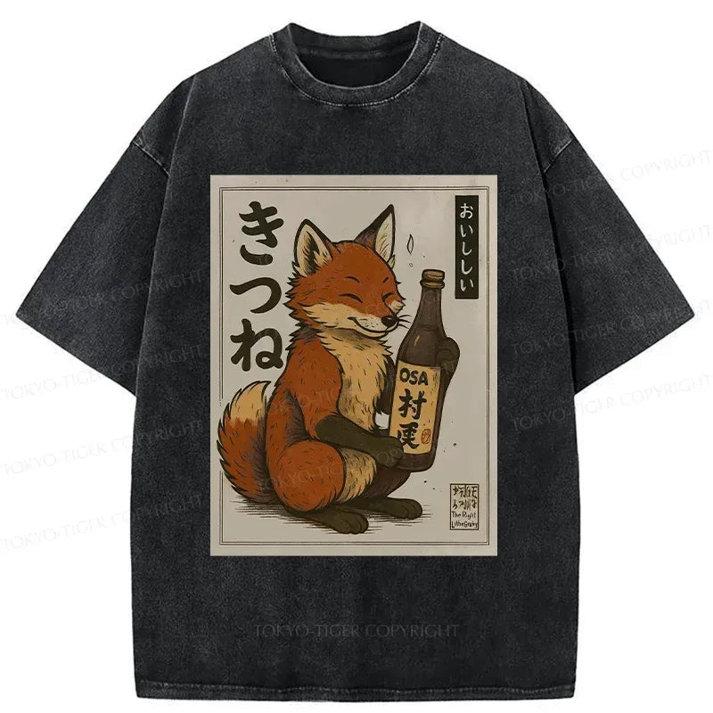 Kyoto lion fox sake t-shirt for streetwear