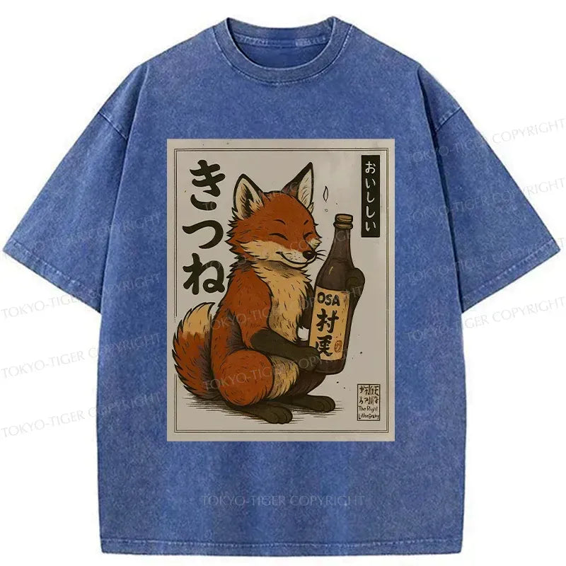 Kyoto lion fox sake t-shirt for streetwear