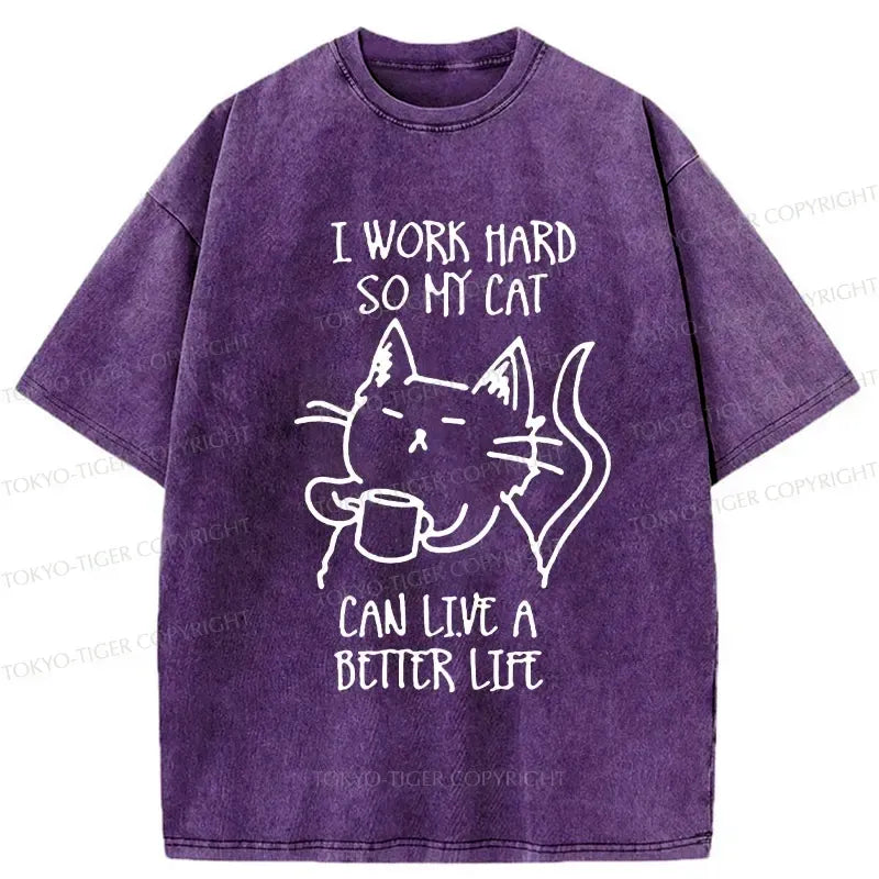 Kyoto-Lion Working Hard For Cat Washed T-Shirt