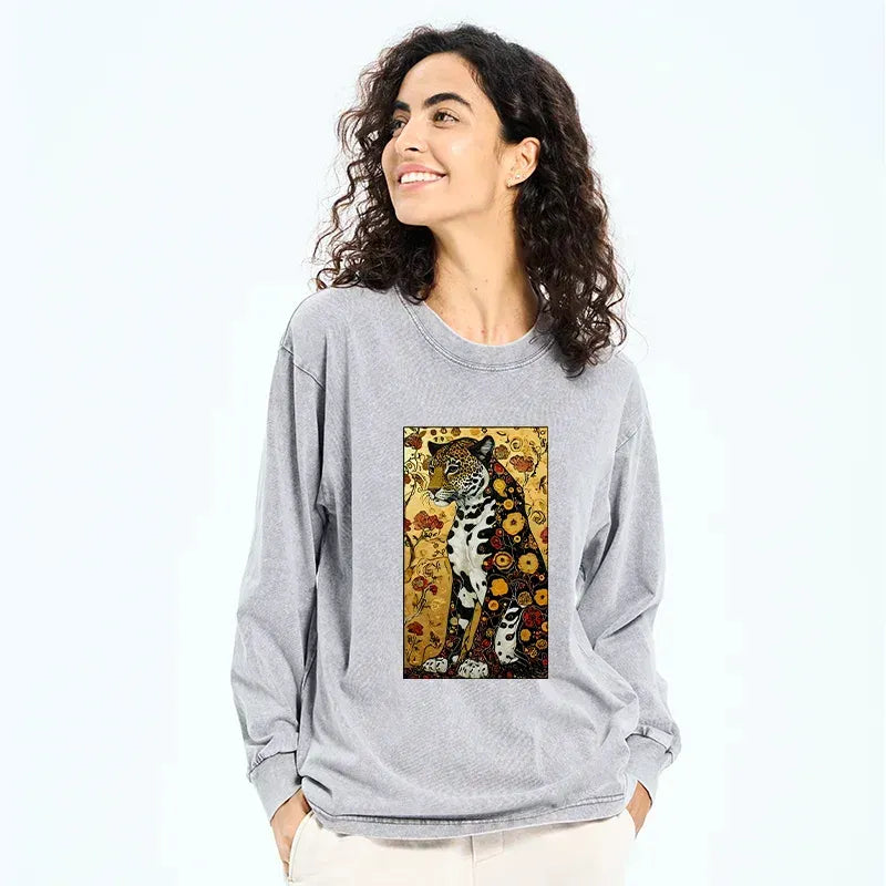 Kyoto-Lion Magnificent Leopard Washed Long Sleeve T-Shirt