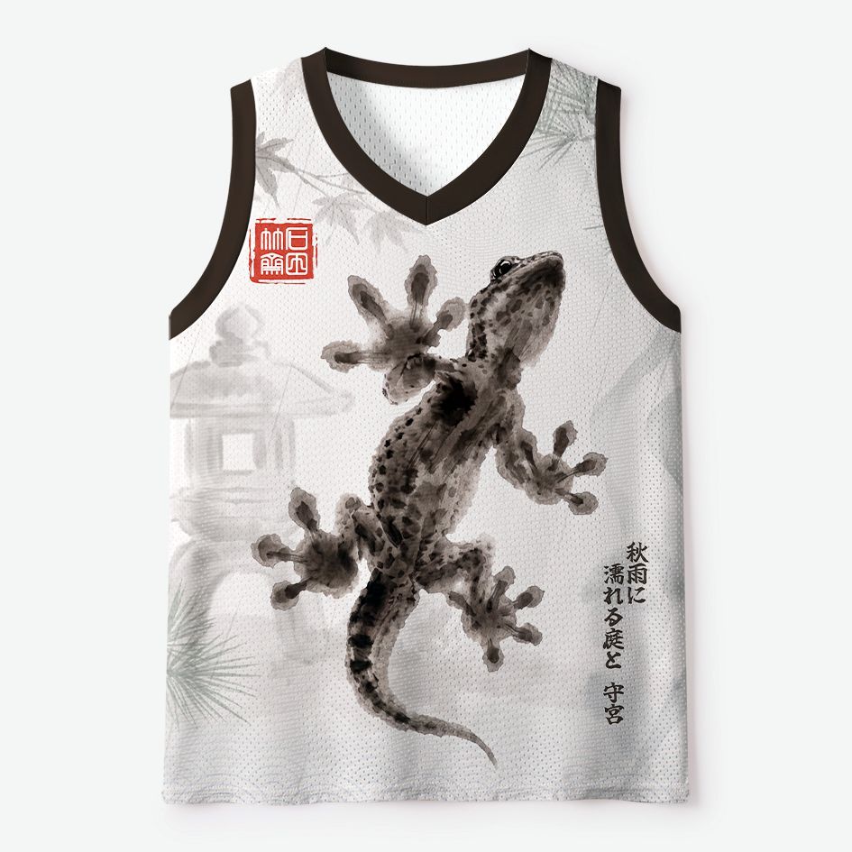 Kyoto-Lion Ink Wash Gecko #66 Mesh Tank Top