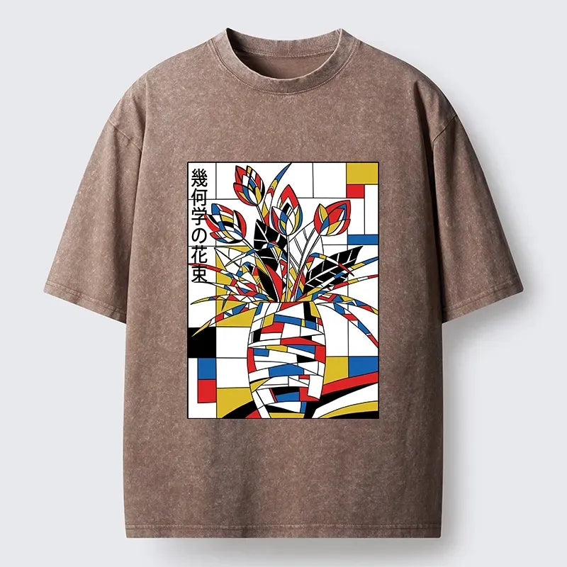 Trendy Geometric Tulip Washed T-Shirt
