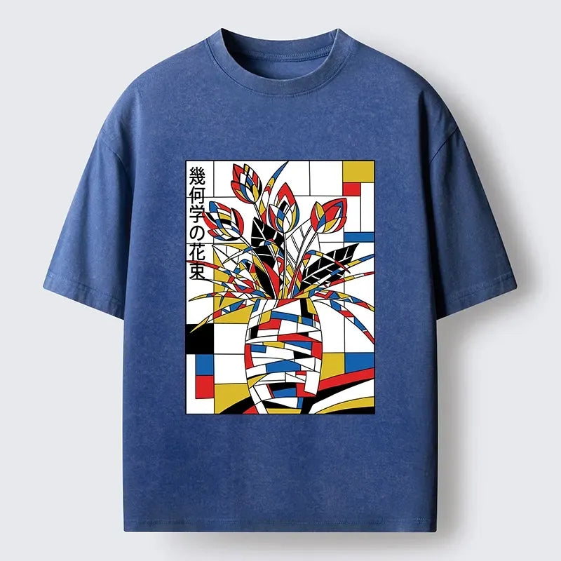 Kyoto-Lion Geometric Tulips In Modern Art Style Washed T-Shirt