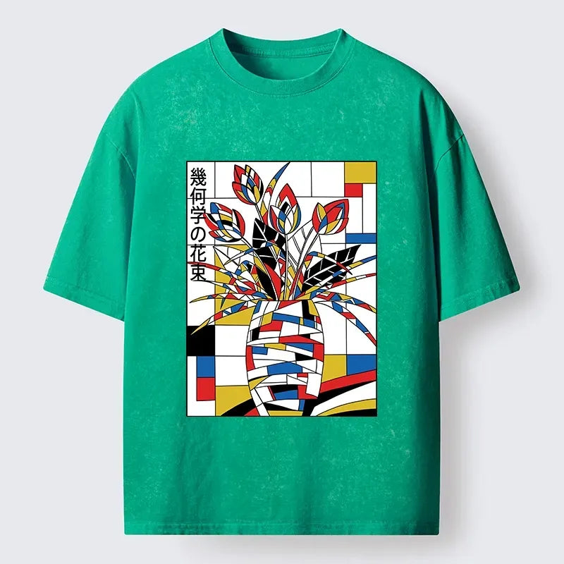 Kyoto-Lion Geometric Tulips In Modern Art Style Washed T-Shirt