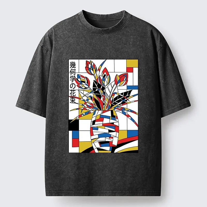Trendy Geometric Tulip Washed T-Shirt