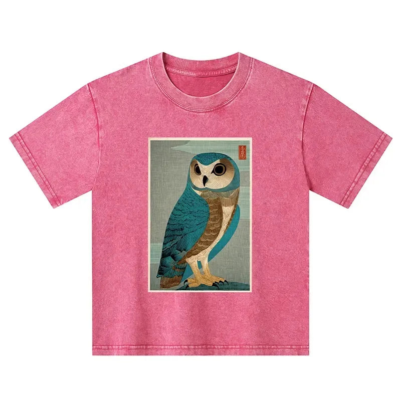 Japanese owl woodblock print kids t-shirt