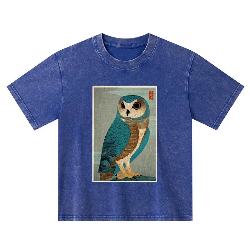 Japanese owl woodblock print kids t-shirt
