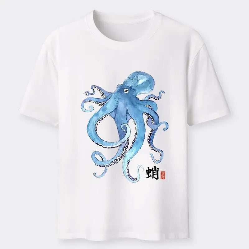 Kyoto-Lion Watercolor Blue Octopus Classic T-Shirt