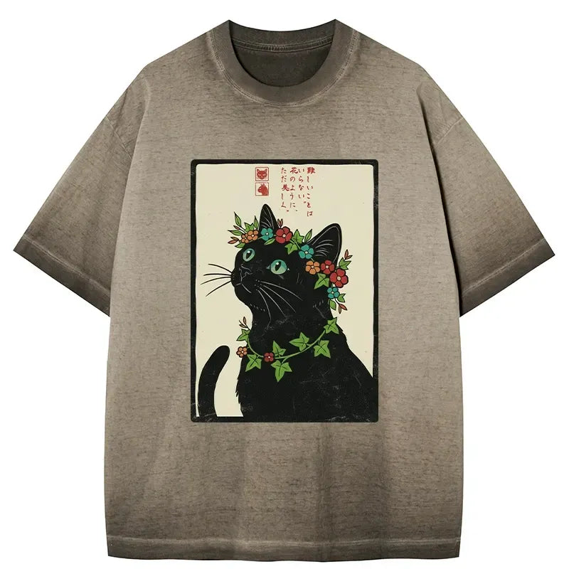 Trendy Gradient Washed Cat T-Shirt