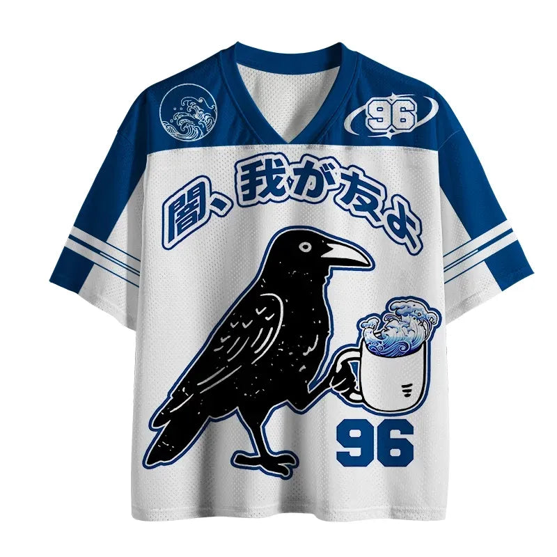 Funny Crow Drinking Coffee Mesh Jersey