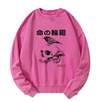 Kyoto-Lion Mushroom Skull Manga Horror Print Washed Sweatshirt