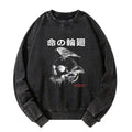 Kyoto-Lion Mushroom Skull Manga Horror Print Washed Sweatshirt