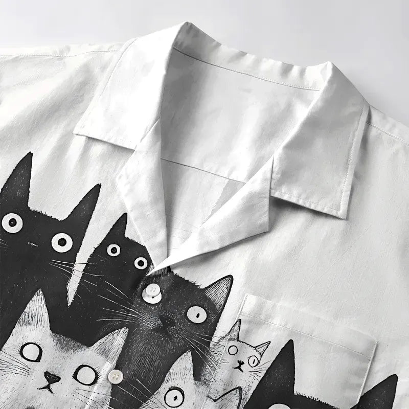 Kyoto-Lion Funny Cats' Gaze Aloha Hawaiian Shirt