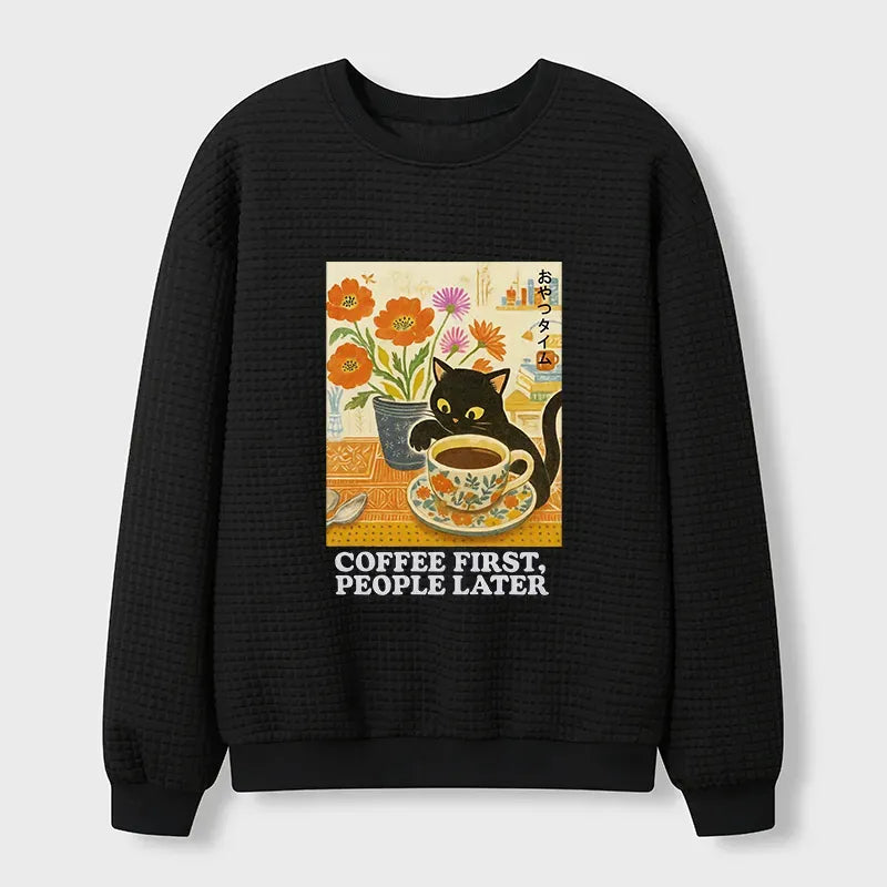 Kyoto-Lion Kitten Drinks Coffee First Waffle Sweatshirt