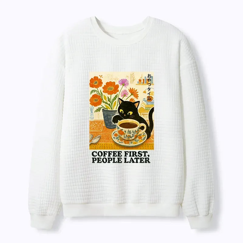 Kyoto-Lion Kitten Drinks Coffee First Waffle Sweatshirt