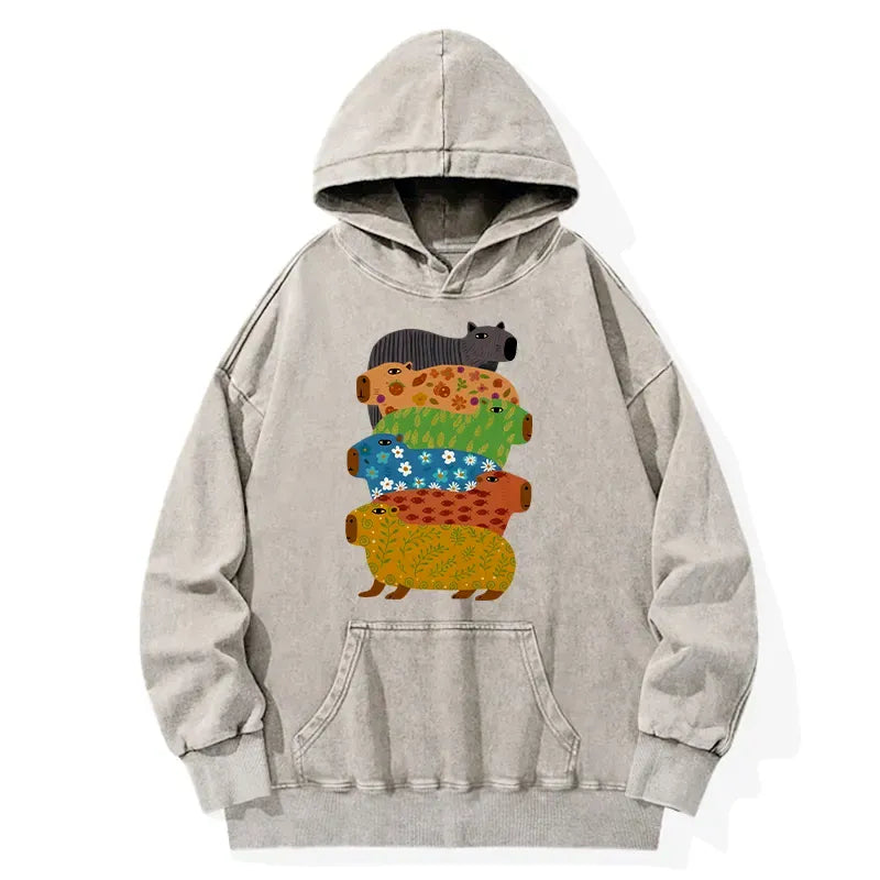 Colorful Capybara Washed Hoodie
