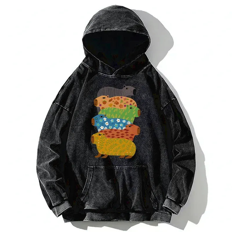 Colorful Capybara Washed Hoodie
